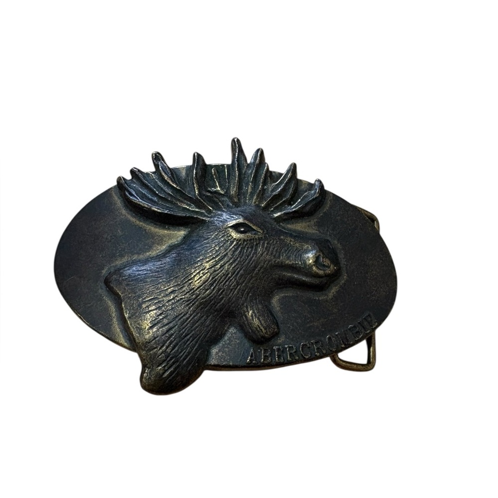 ABERCROMBIE & FITCH 100 YEARS ANNIVERSARY SOLID BRASS MOOSE BELT BUCKLE VINTAGE - Picture 1 of 6